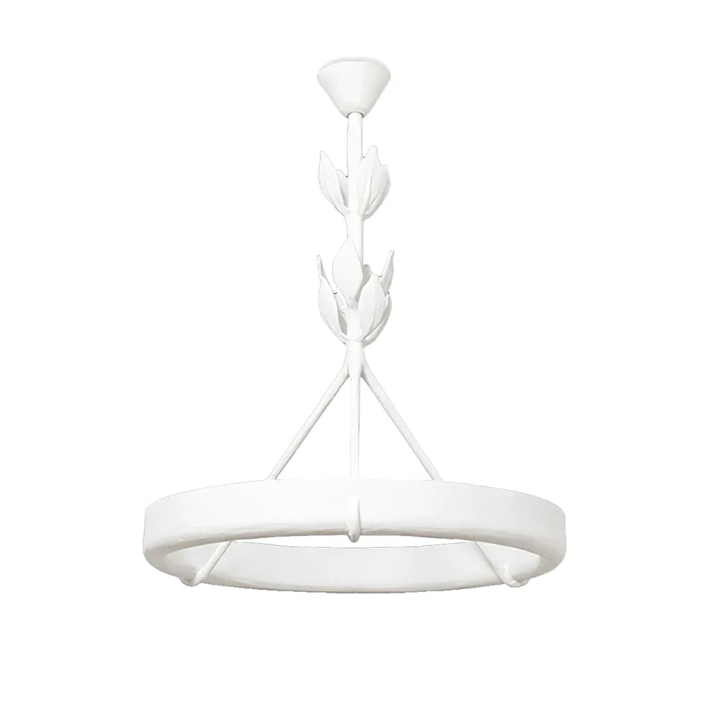Modern White Carved Petal Ring Chandelier with White Canopy on Pure White Background