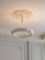 Modern White Carved Petal Ring Chandelier in Hallway Setting