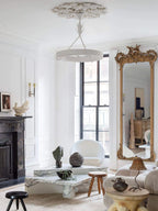 Modern White Petal Ring Chandelier in Open Living Area