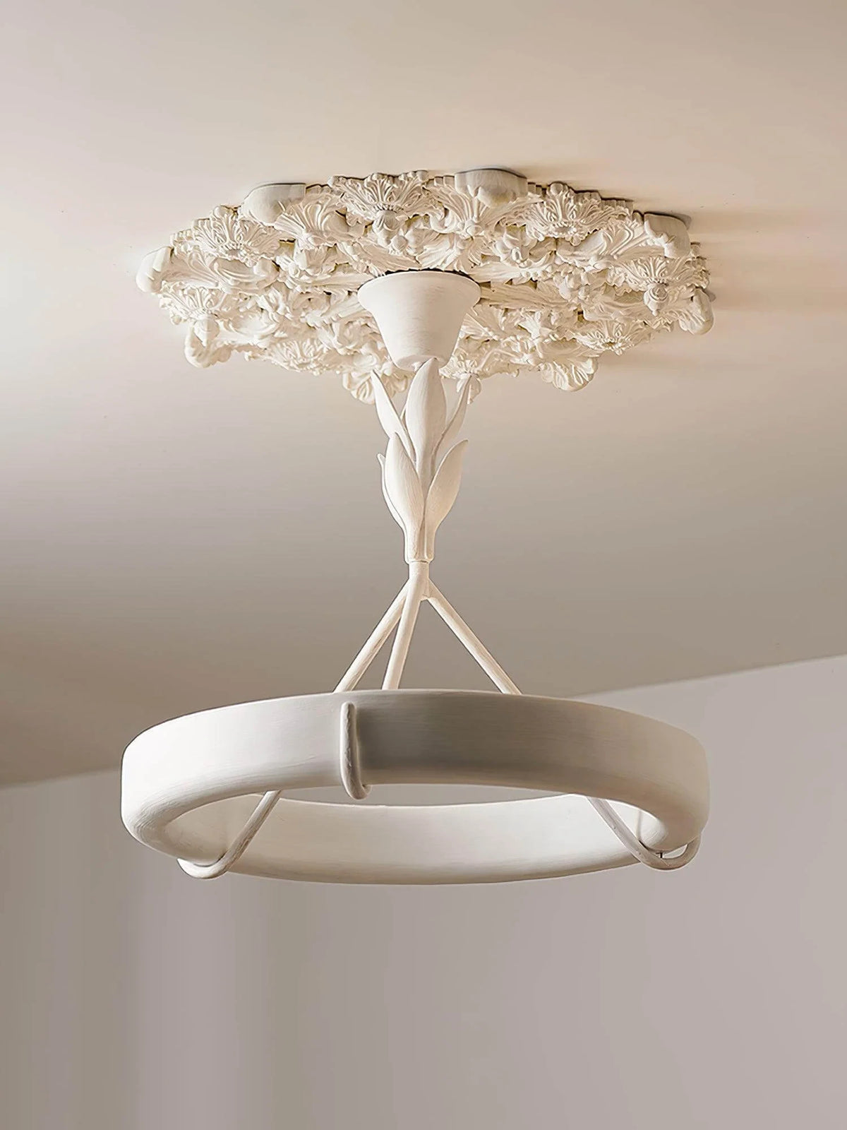 Modern White Carved Petal Chandelier in Elegant Interior