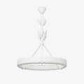 Angled View of Modern White Carved Petal Ring Chandelier Studio Shot