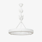 Angled View of Modern White Carved Petal Ring Chandelier Studio Shot
