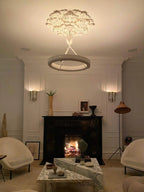 Modern White Petal Ring Chandelier in Luxury Living Room