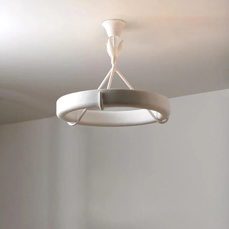 Modern White Carved Petal Ring Chandelier in Contemporary Living Space