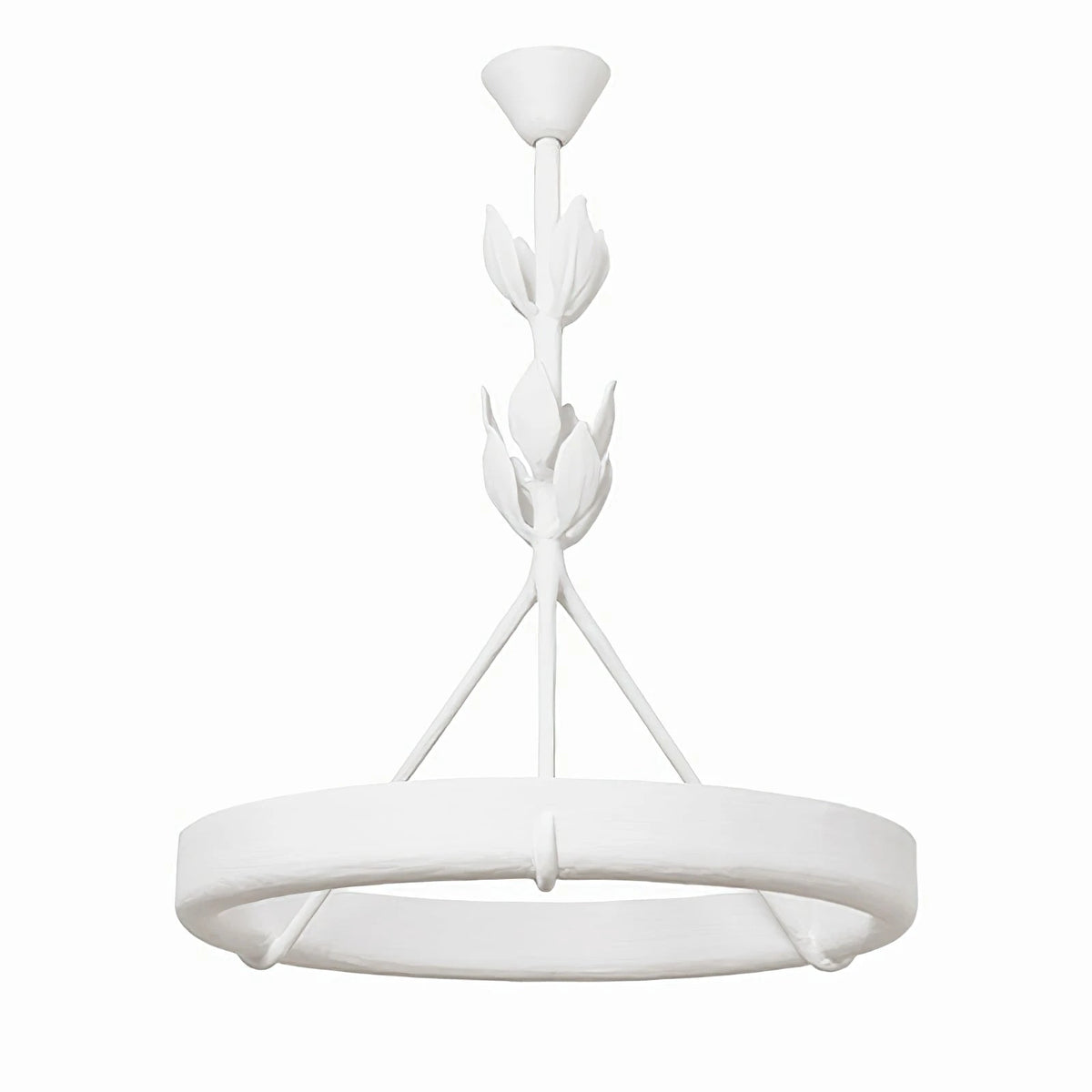 Illuminated Modern White Carved Petal Ring Chandelier Studio Display