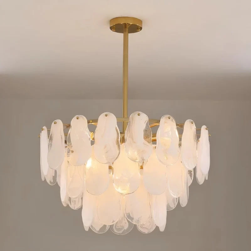White Swirl Glass Flush Stem Chandelier