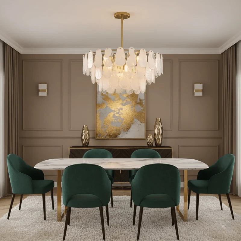 White Swirl Glass Flush Stem Chandelier