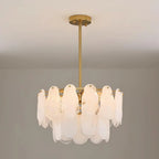 White Swirl Glass Flush Stem Chandelier