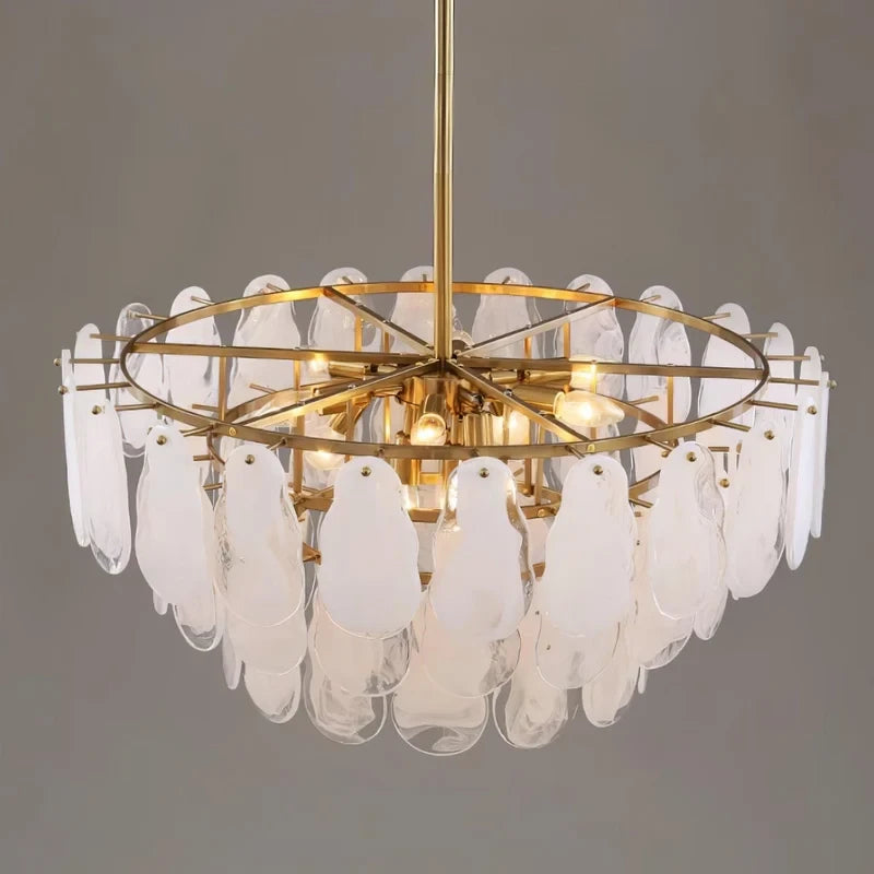 White Swirl Glass Flush Stem Chandelier