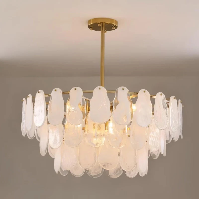White Swirl Glass Flush Stem Chandelier