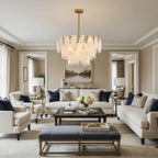 White Swirl Glass Flush Stem Chandelier