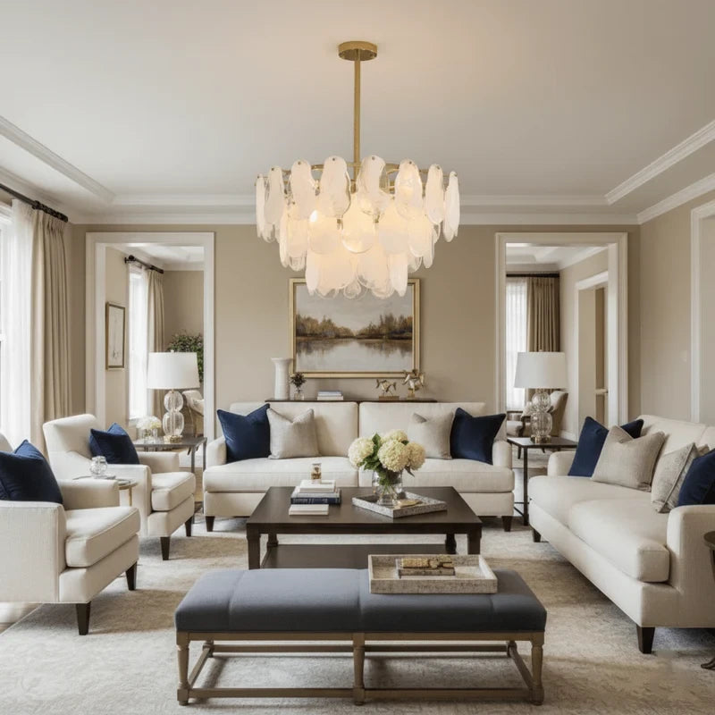 White Swirl Glass Flush Stem Chandelier
