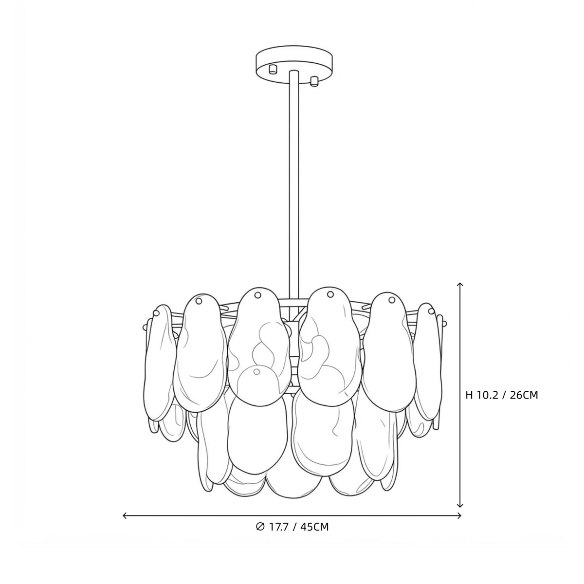 White Swirl Glass Flush Stem Chandelier