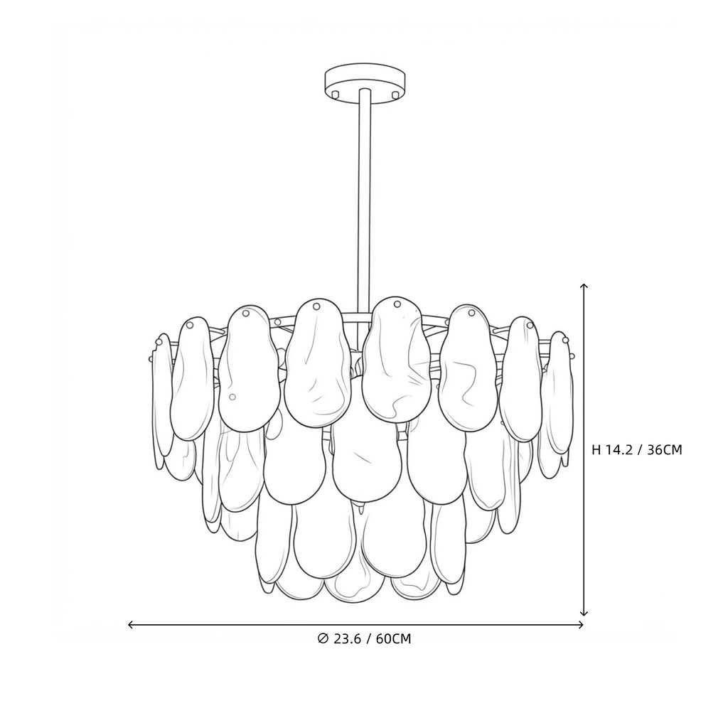 White Swirl Glass Flush Stem Chandelier