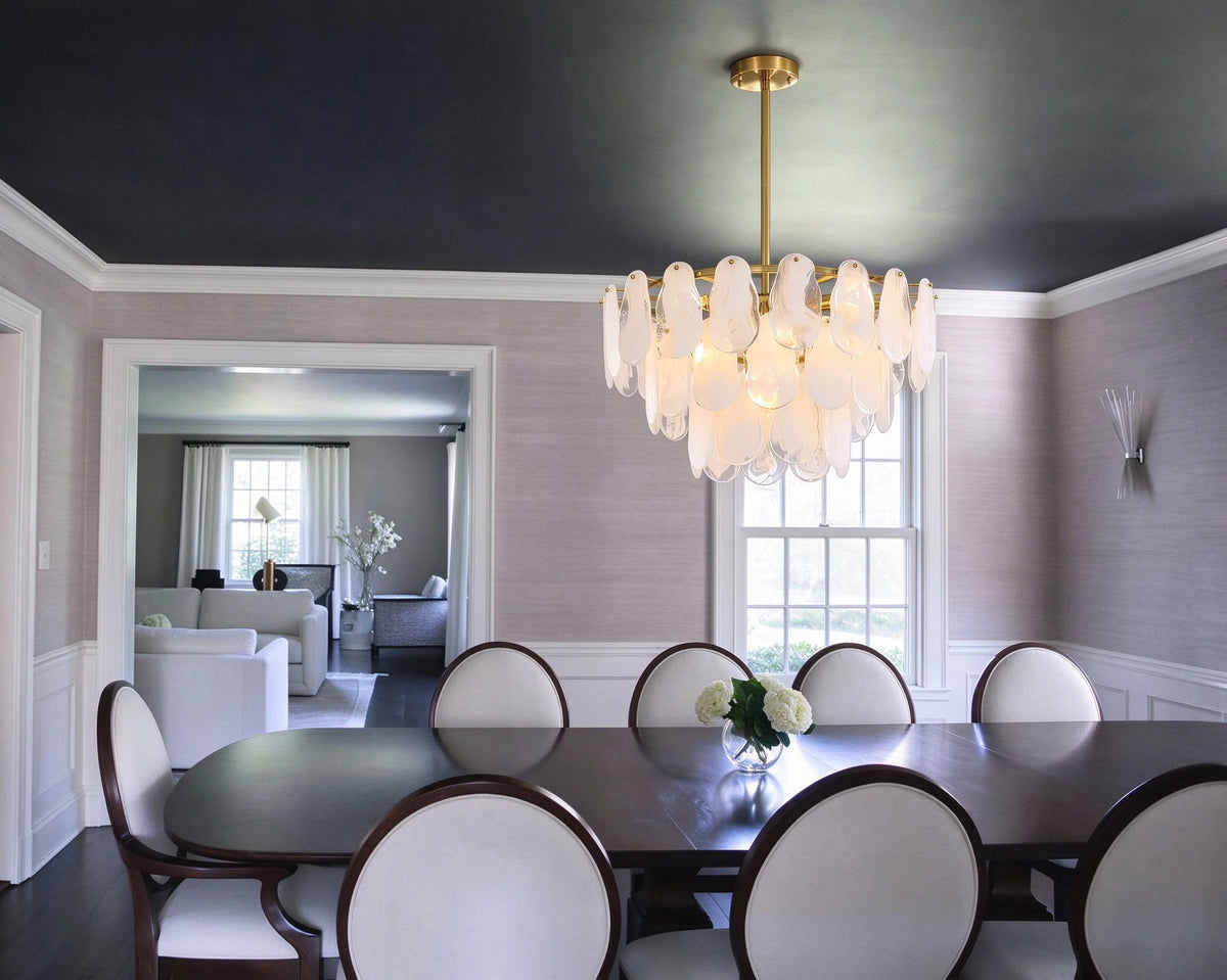 White Swirl Glass Flush Stem Chandelier