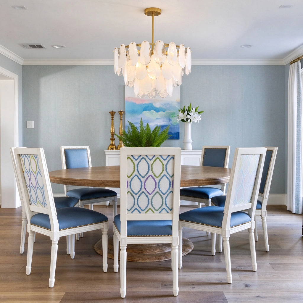 White Swirl Glass Flush Stem Chandelier