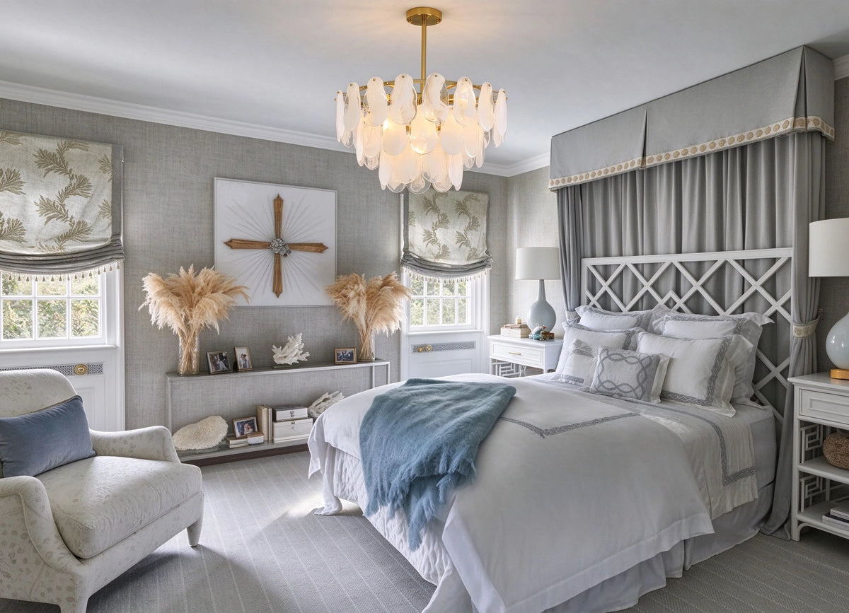 White Swirl Glass Flush Stem Chandelier