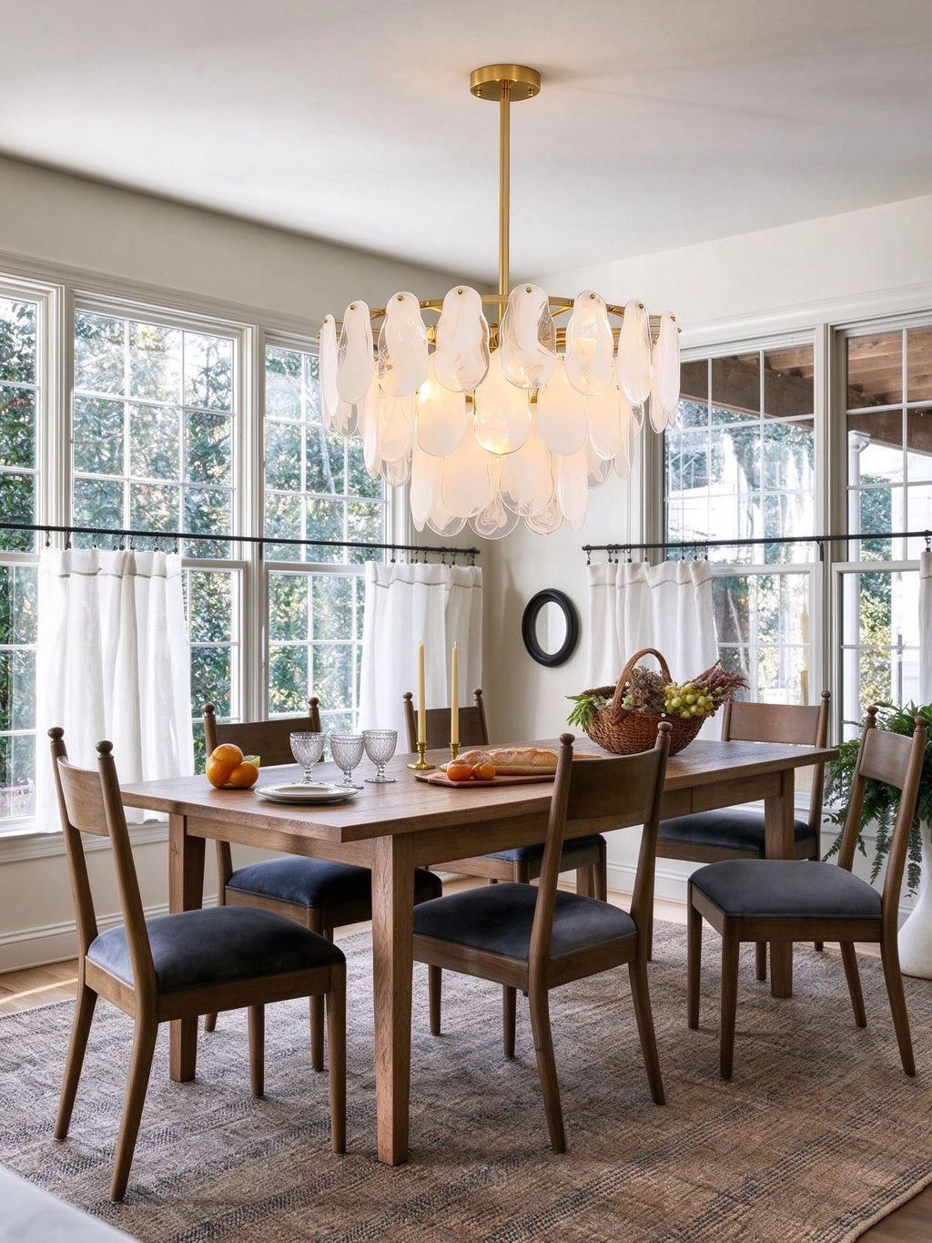 White Swirl Glass Flush Stem Chandelier