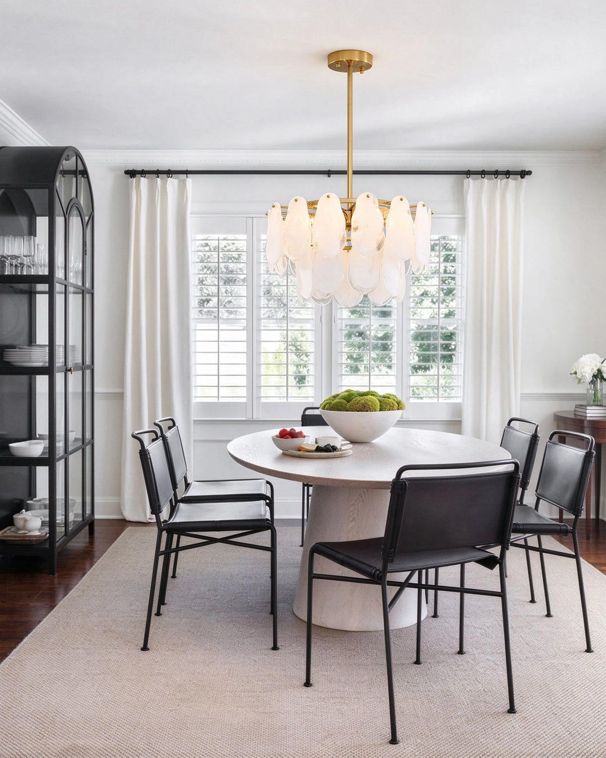 White Swirl Glass Flush Stem Chandelier