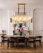 Modern Double-Tier Oval Wave Art Glass Linear Chandelier in Formal Dining Room