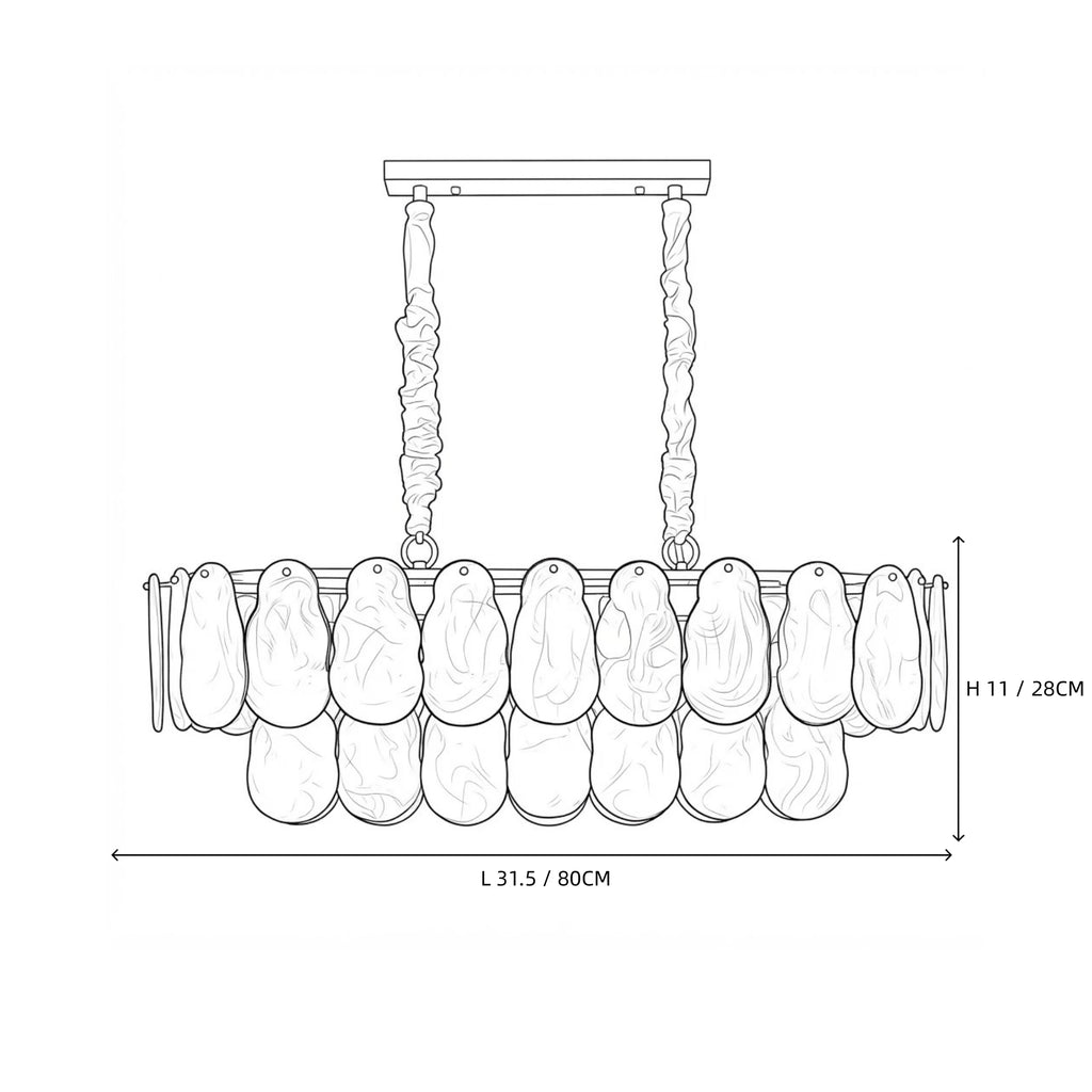 Modern Double-Tier Oval Wave Art Glass Linear Chandelier Line Art Dimension Diagram