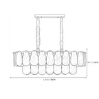 Modern Double-Tier Oval Wave Art Glass Linear Chandelier Line Art Dimension Diagram