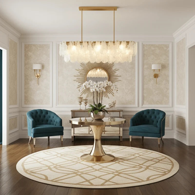Modern Double-Tier Oval Wave Art Glass Linear Chandelier in Grand Hallway Foyer