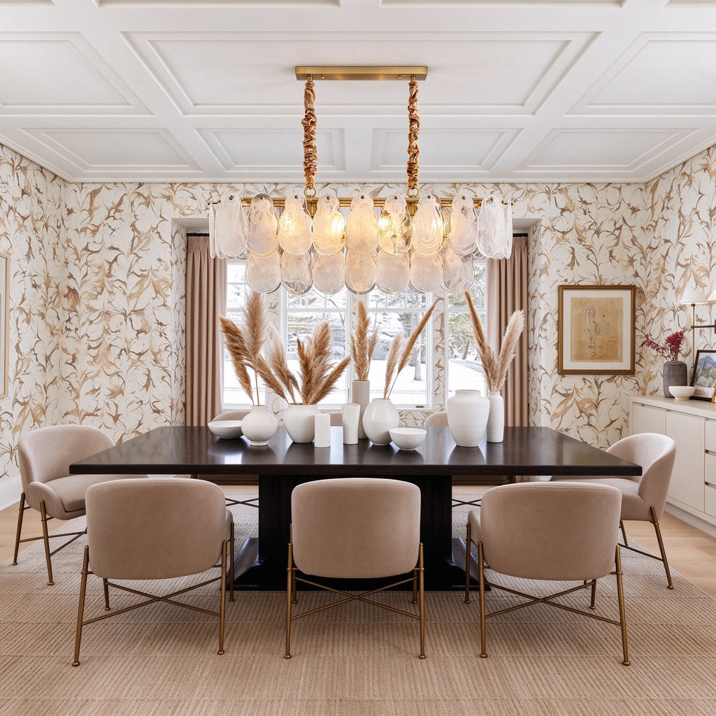 Modern Brass Double-Tier Oval Wave Chandelier in Elegant Dining Space