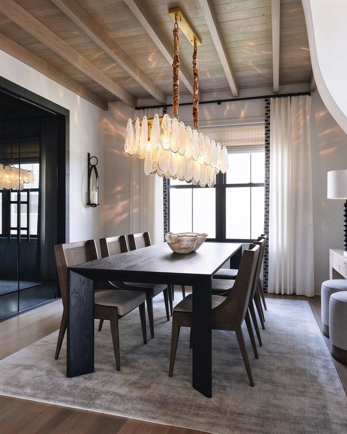 Modern Brass Double-Tier Oval Wave Chandelier in Luxury Dining Room