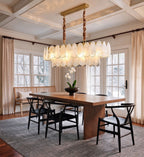 Modern Double-Tier Oval Wave Art Glass Linear Chandelier in Contemporary Dining Area