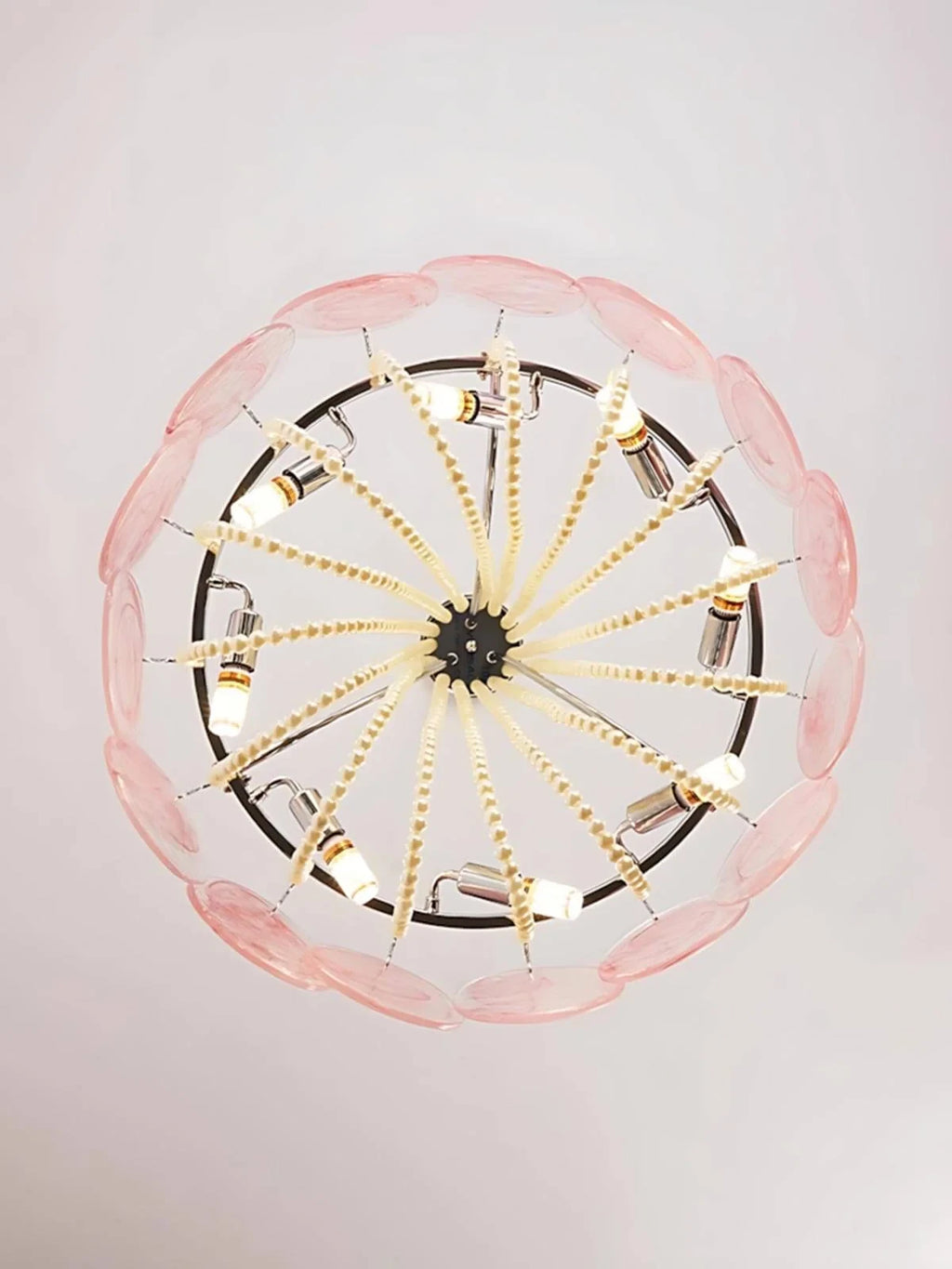 White Textured Glass and Pearl Strand Chandelier