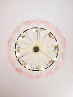 White Textured Glass and Pearl Strand Chandelier