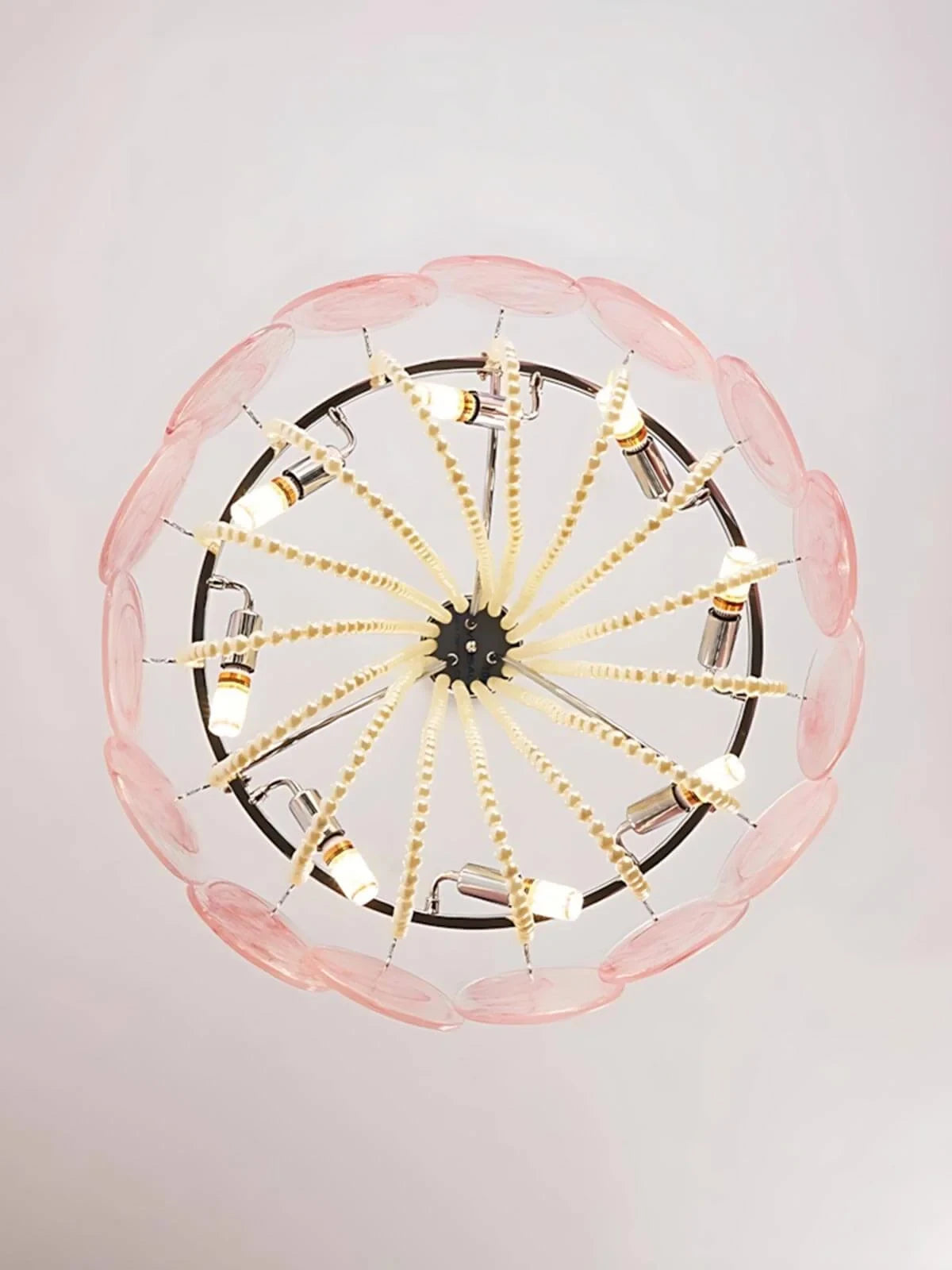 White Textured Glass and Pearl Strand Chandelier