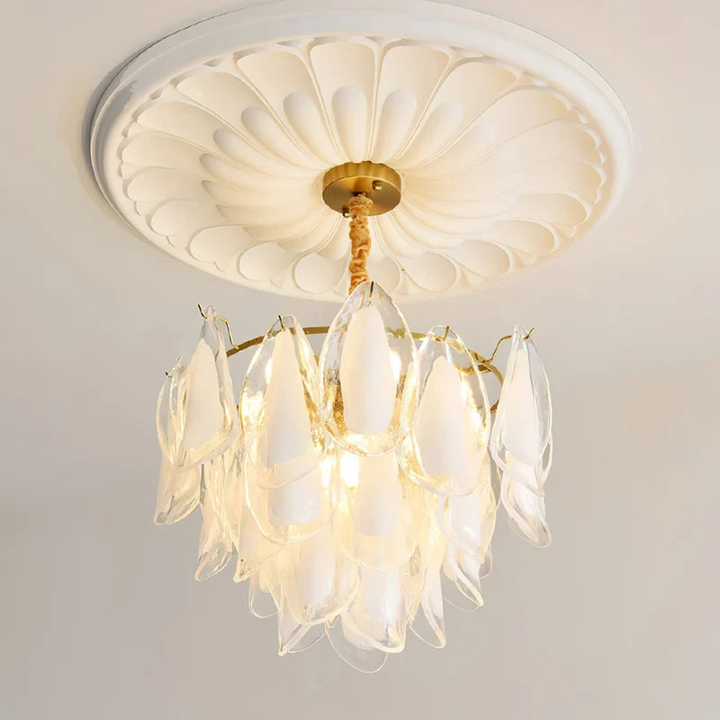 Illuminated Modern Amber Feather Wave Art Glass Chandelier Studio Shot