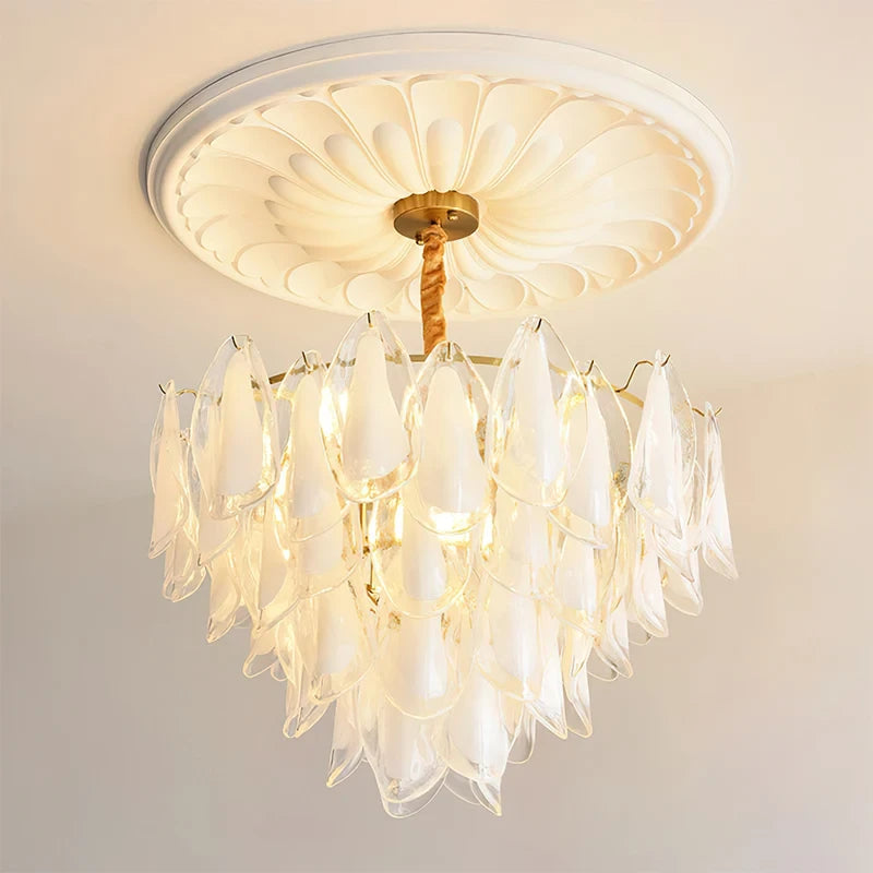 Illuminated Modern Brass Amber Feather Chandelier Studio Display
