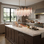 Modern Frosted White Feather Wave Art Glass Linear Chandelier Over Kitchen Island