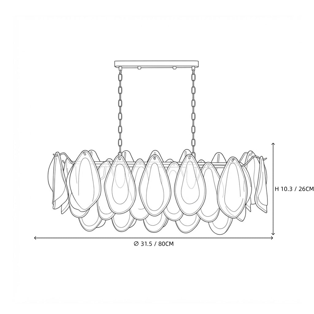 Modern Frosted White Feather Wave Art Glass Linear Chandelier Line Art Dimension Diagram