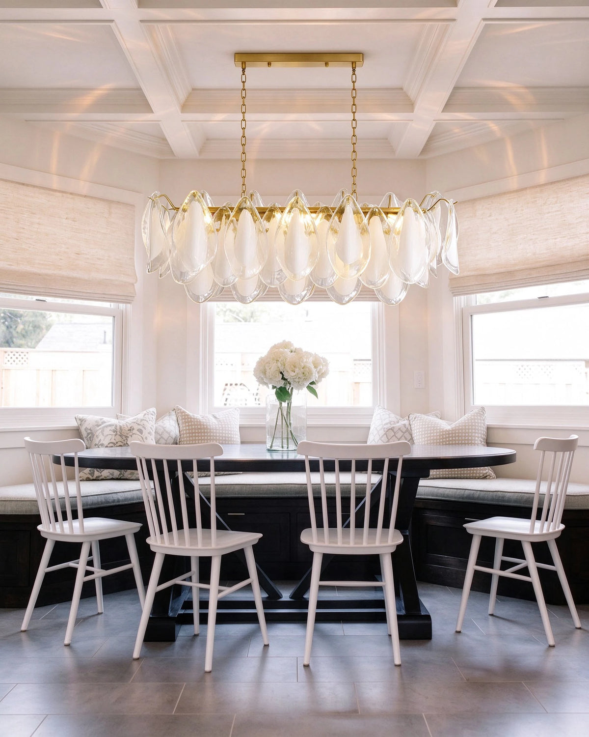 Modern Frosted White Feather Wave Art Glass Linear Chandelier Over Dining Nook