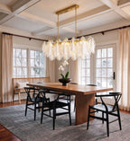 Modern Frosted White Feather Wave Art Glass Linear Chandelier in Elegant Dining Space