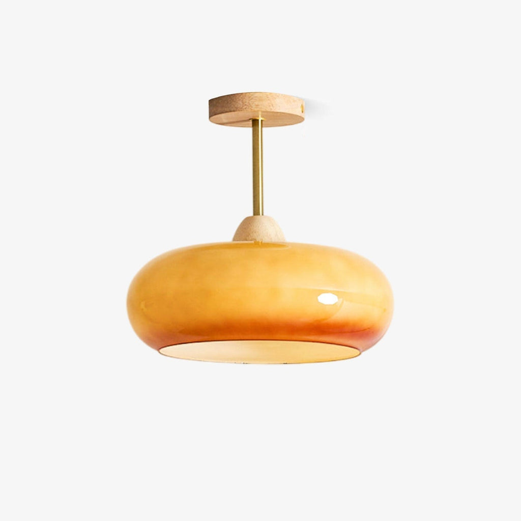 Wood Glass Disc Flush Mount
