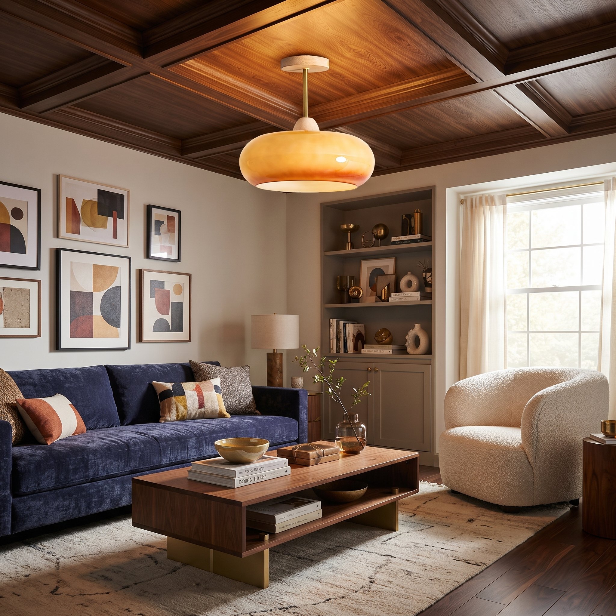 Wood Glass Disc Flush Mount