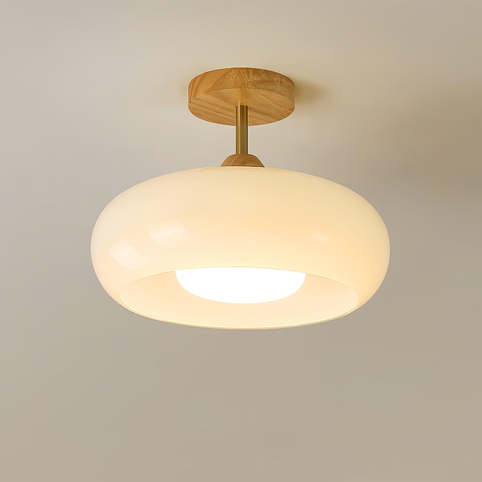 Wood Glass Disc Flush Mount