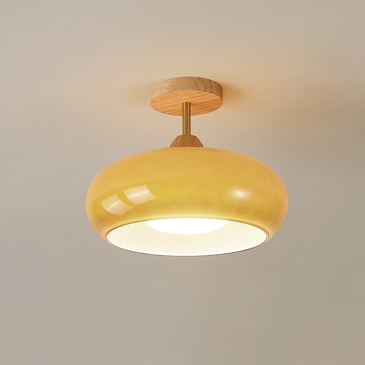 Wood Glass Disc Flush Mount