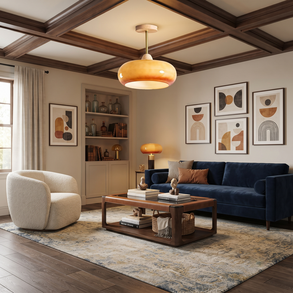 Wood Glass Disc Flush Mount