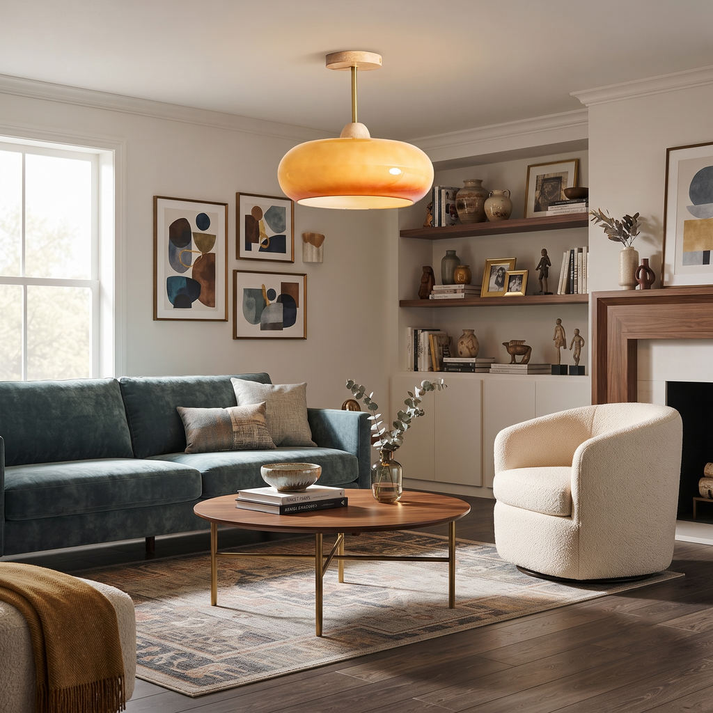 Wood Glass Disc Flush Mount