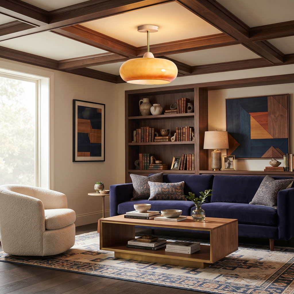 Wood Glass Disc Flush Mount