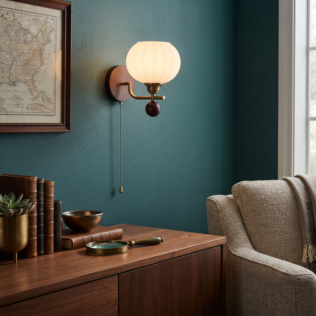 Wood Glass Globe Wall Sconce