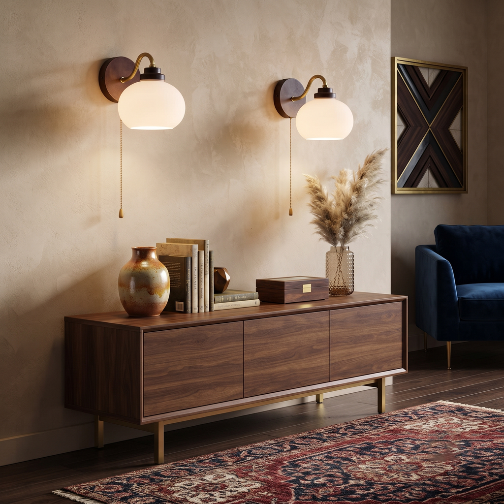 Wood Glass Globe Wall Sconce