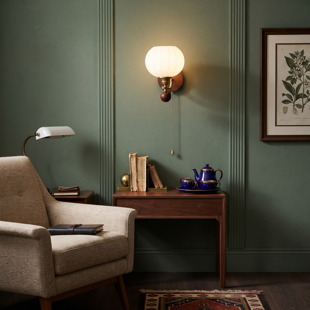 Wood Glass Globe Wall Sconce
