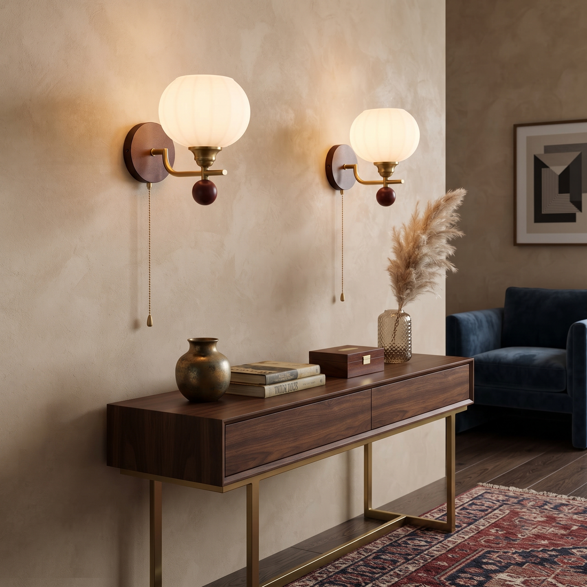 Wood Glass Globe Wall Sconce